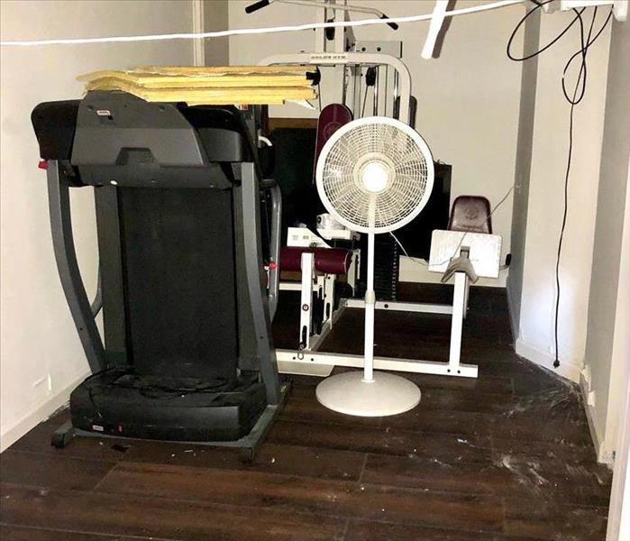 A flooded basement after a water loss.