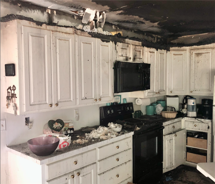 Smoke damaged kitchen from fire