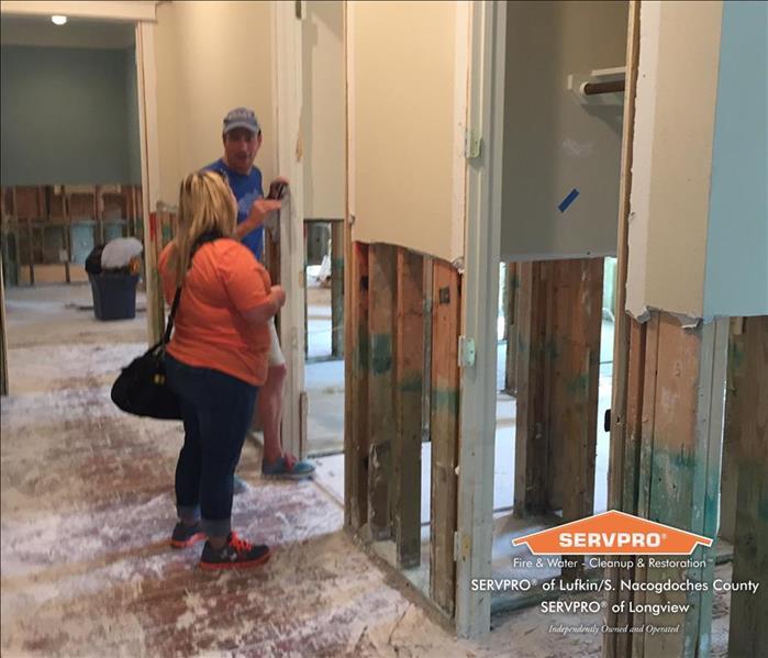 Photo of interior walls removed due to flood damage