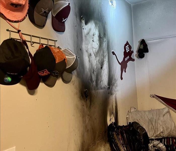 Fire damage to a dorm room