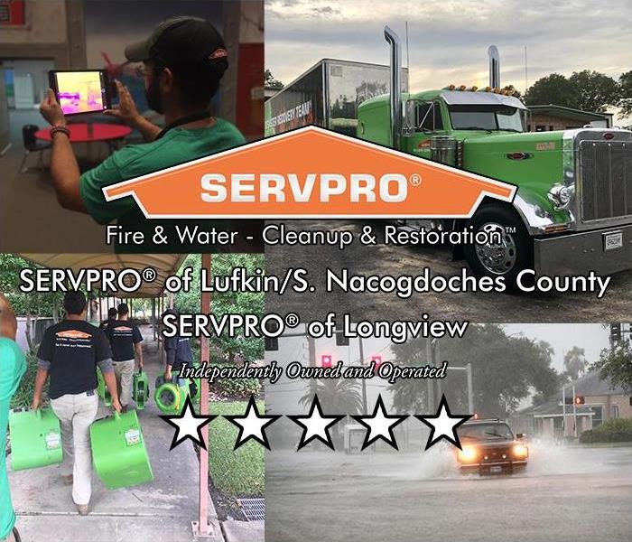 Various pictures of storm damage with SERVPRO logo